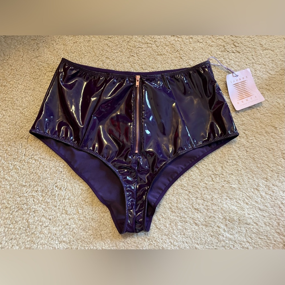 Savage X Fenty High-Waist Patent Zip-Front Panty in Deep Purple